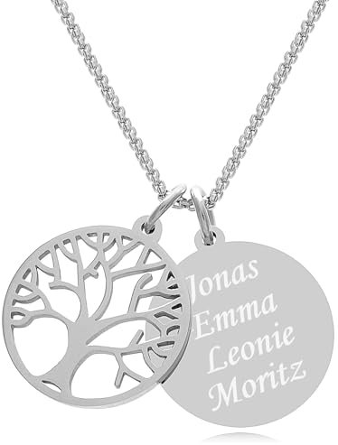 TIMANDO Damen Kette Baum des Lebens Anhänger mit Gravur 45 cm
