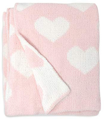 Levande textilier rosa hjärtan chenille mjuk babyfilt vändbar premium mysigt tyg för bästa komfort – för spädbarn, småbarn, nyfödd, barnkammare, flicka, överkast, spjälsäng, barnvagn, gåva, rosa
