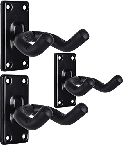 Wogod Guitar Wall Mount Hanger Hook Holder Stand - 3 Pack Hangers for Acoustic, Electric & Bass Guitars (3Pack-Black)