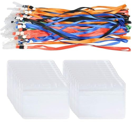 50PCS Schlüsselband mit Ausweishülle,Namen lanyard Horizontal 98x82mm Ausweishalter Clip Ausweishülle mit Schlüsselband,PVC Transparent Kartenhalter,Kartenhülle Namensschilder Set,für Business Karten