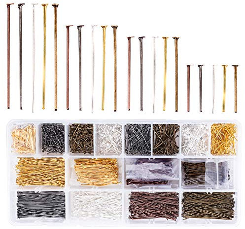 PandaHall Schmuckkopfstifte, 2000 Stück 4 Größe 5 Farbe Eisen Flachkopfstifte Schneiderin Kopfnadeln Für Charm Perlen DIY Ohrringe Und Armbänder Herstellung