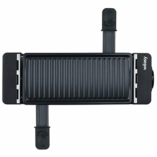 Weasy - Piastra grill e raclette TIK12, 2 in 1, per formaggio fuso e grill, antiaderente, collegabile con TAK12 e fino a 4 dispositivi, 2 padelline e 2 spatole in legno