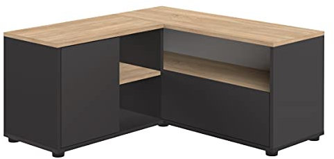 TemaHome TV-Schrank Ecke, 90 x 90 x 45 cm, Schwarz und Eiche, 90x90x45 cm