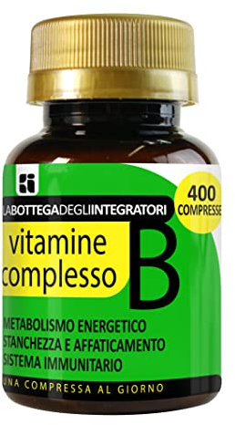 Vitamina Complesso B 400 Compresse 1 al Giorno | non di origine animale | Gruppo B Completo ad Alto Dosaggio | Stanchezza Affaticamento | Sistema Immunitario | Energia | Capelli Pelle Bellezza