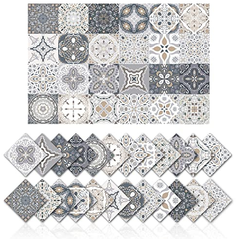 Cendray 24Pz Adesivi per Piastrelle Decorazione Murale Bagno Cucina Parete Impermeabile PVC Adesivi Decorazione - Fai da Te retrò Grigi (10x10cm)