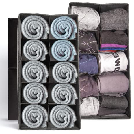 tEEZErshop Schubladen Organizer 2 Stück mit 20er Großer Gitter(ca.8x6x13cm/gitter)|Faltbare Schubladen-Aufbewahrungsbox mit Unterseite Stabil PP-Karton|Schubladen Ordnungssystem für Socken und Gürtel