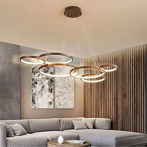 Modern LED Hänglampa 6-Ring Dimbar med Fjärrstyrd Belysning Hänglampa Taklampa Brun Aluminium Akryl Sovrum Vardagsrum Matsal Ljuskrona L120cm Comfortable anniversary