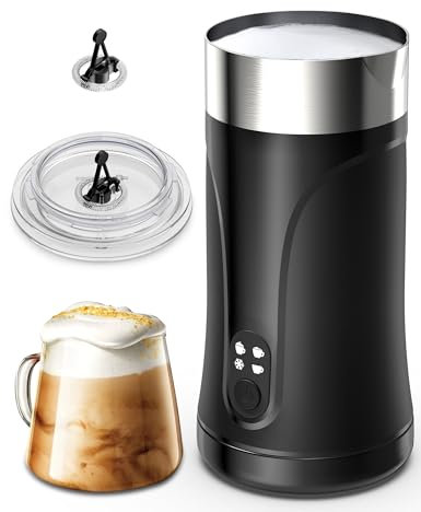 KLEAH Milchaufschäumer Elektrisch 4-in-1, Milchschäumer Elektrisch für Heißer und Kalter, Warme Milch, Elektrischer Milchaufschäumer, Edelstahl Milchschäumer Schwarz