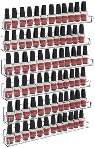 ZYYRSS Nail Polish Organiser Wall Mounted, 6 Pack Clear Nail Polish Wall Rack, Acrylic Display Shelves Stand Holder for Essential Oil Paint Alcohol Ink Holds Up to 90 Bottles