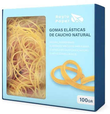 RAYLU PAPER - Elastische Gummibänder Büro aus 100% Naturkautschuk, robust, wiederverwendbar, Gummiringe für Büro und Zuhause (60 Ø x 2 mm, 100g)