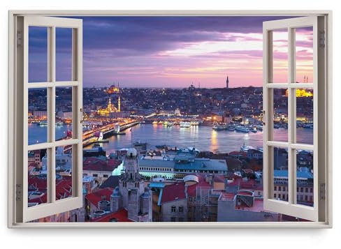 Paul Sinus Wandbild 120x80cm Fensterbild Istanbul Türkei Horizont Sonnenuntergang Stadtlichter