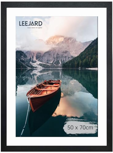 LEEJARD Bilderrahmen 50x70cm, Schwarz Fotorahmen Holzrahmen mit Bruchsicherem Plexi-Glas Zum Senkrechten Oder Waagerechten, – Modernes Design für Zuhause & Büro.