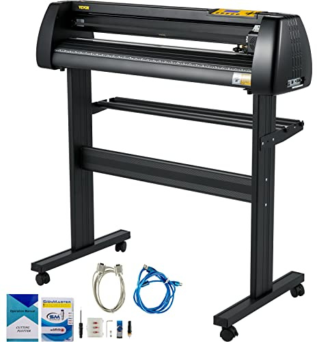 VEVOR Taglierina per Vinile, Pacchetto Plotter da Taglio con Alimentazione Carta da 720 mm Stampante per Vinile con Forza e Velocità Regolabili, con Software Signmaster, Materiali di Consumo, 3 Lame