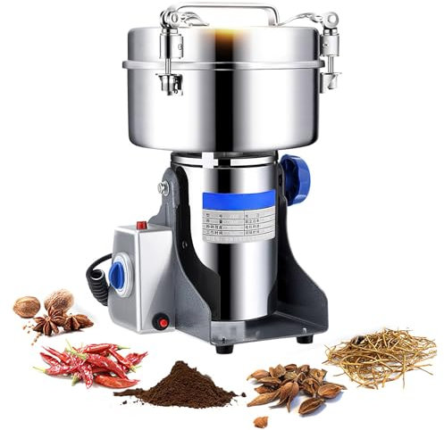 800g Moulin à Grains Électrique, Acier Inoxydable & Moteur Commercial de 2980W 34000RPM, pour Céréales, Épices, etc., avec Protection contre Surcharges & Open-Cover-Stop