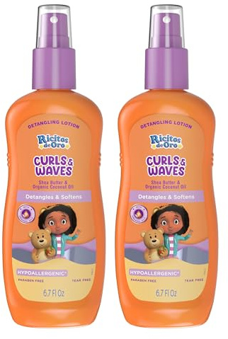 Ricitos de Oro Detangler Spray for Kids: Detangles and Softens Curls, Shea Butter insused for Soft Hair, Frizz-Free Control, Sensitive Scalps safe, Keeps Curls Bouncy and Defined, Size 6.7 Oz, 2-Pack