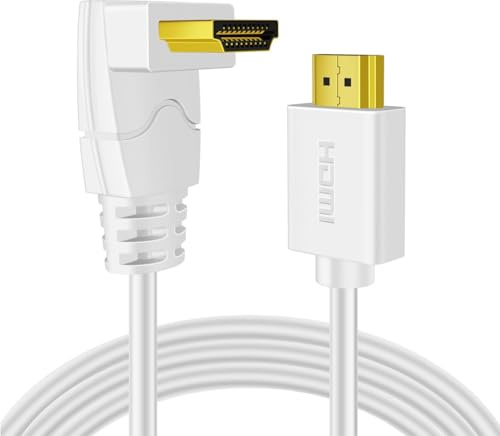 TNP-produkter 10 fot vit hög hastighet 18 GBPs HDMI-kabel höger vinkel 90 grader – stöder 4K 60Hz, 3D, ARC/eARC, Ethernet för spel, Xbox One, PS4, Apple TV, HDTV