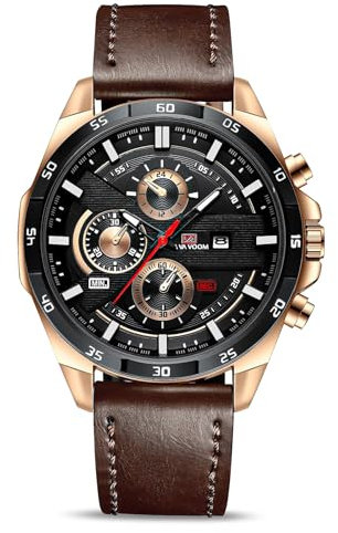 OFFCUP Reloj para Hombre, 55mm Cronografo Relojes, Reloj Analógico de Cuarzo con Luminosa et Fecha Automática, Reloj de Cuero, Negocios Casual Negocios Relojes de Pulsera Regalo para Hombre (Negro)