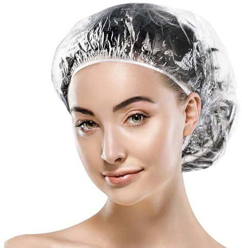 Thinp 100 Stück Duschhaube,Kunststoff Duschkappe,Elastische Haarduschhaube,Haarschutz Haarhaube,Wasserdichte Duschhaube Damen,Shower Cap Dicke,für Salon Spa Dusche Küche Hotel Reise Zuhause Duschkappe