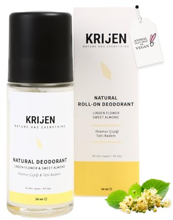 Krijen Lindenblüten & Süßmandel Roll-On-Deodorant 50 ml | Aluminiumfritt & vegant | Mot svettryck & färgförändringar | Skonsam för huden & lämnar inga rester | För kvinnor & män