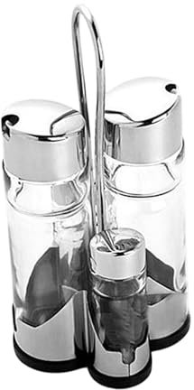 F Fityle Oil and Vinegar Set Glass Spice Jars Multifunctional Clear Camping Kitchen Pepper with Stand Vinegar Cruet Set BBQ Oil Bottle