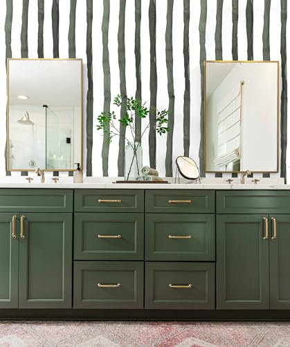 Green Striped Wallpaper,44.5 x 1000 cm Green and White Wallpaper Geometric Retro Wall paper Peel and Stick Wall paper Self Adhesive Furniture Wrap for Living Room,Bedroom,Bathroom,Drawer,Cabinets