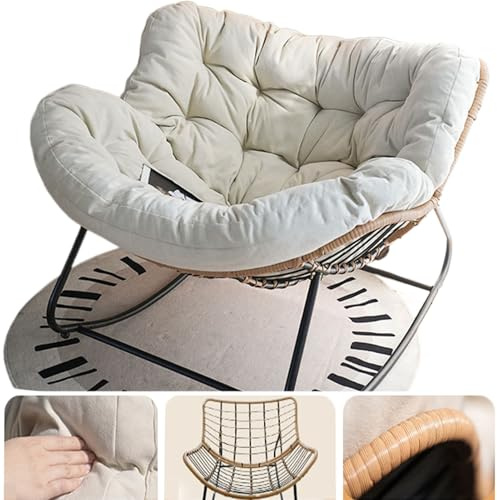 Grand fauteuil à bascule d'extérieur – Chaise confortable en forme d'œuf et de papasan d'intérieur avec coussins épais en rotin tissé doux pour la peau pour chambre à coucher, salon, porche et jardin