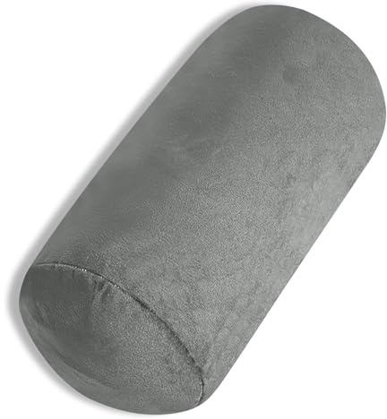 TaiBest Round Cylinder Bolster Pillow with Removable Velvet Cover, Tube Roll Cervical Pillow for Head, Neck, Back and Legs Support, 16x6 Inch, Grey