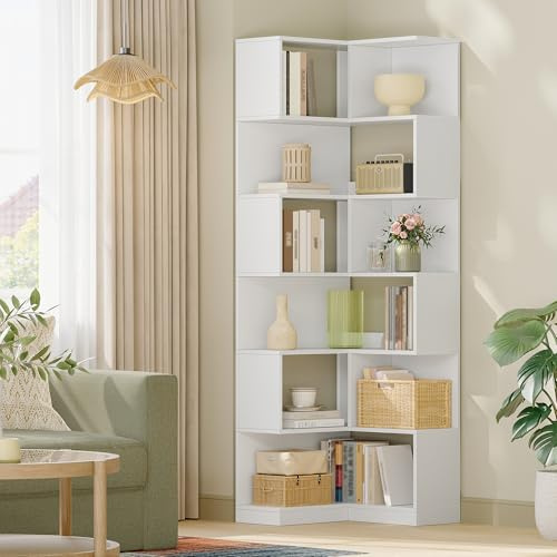 Hzuaneri Libreria, Scaffale Angolare a 7 Ripiani, 60 x 54 x 181,5 cm, per Soggiorno, Camera da Letto, Ufficio, Bianco BC29303X