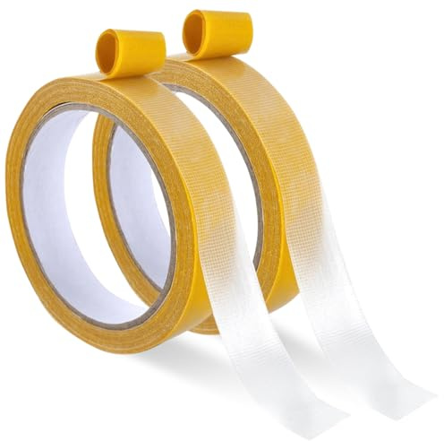 2 Rotoli Nastro Biadesivo in Tessuto Resistente,2cm x 10m Nastro Biadesivo per Tessuti,Senza Cucire Stiratura,Nastri Adesivo Extra Forte Trasparente per Tende,Tappeti,Vestiti,Poster Fotografici
