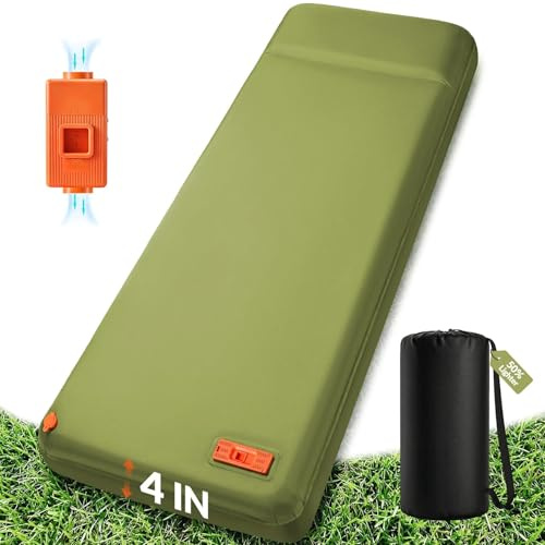 Self Inflating Foam Sleeping Pad with Electric Pump, 4 Ultra-Thick Memory Foam Camping Air Mattress, 9.5 R-Value 4 Season Camping Mattress Pad with Built-in Pillow, Camping Gear for Tent Travel Car