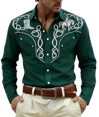 Cowboyskjorta, herr, västerländska skjortor, cowboy, kostym, , klassisk fritidsskjorta, män, västerländska skjortor, cowboy-skjorta, snap, broderi, skjortor för Köln, karneval