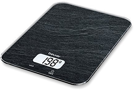 Beurer KS 19 Slate Küchenwaage, Glas, Grau, 20 x 14.5 x 1.65 cm