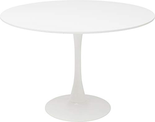 Kare Design Table Schickeria, blanc, bois MDF, pied en acier, minimaliste, table a manger, table ronde pour 4 personnes, salle à manger, salon, bureau, Ø110