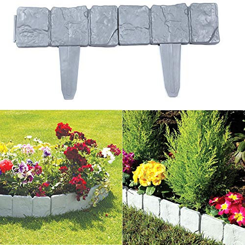 Ruilasago Garden Border Edging for Pathway Lawn Palisade Edging Plant Bordering Flower Bed Grass Landscape Grey Cobbled Stone Effect 2.4M
