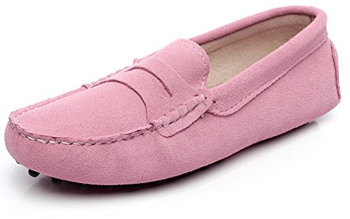 Jamron Femmes Classique Daim Penny Loafers Confortable Fait Main Pantoufle Mocassins Rose 24208 EU37
