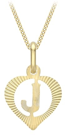 CARISSIMA Women's 9ct Yellow Gold Diamond Cut 'J' Initial Heart Pendant on Curb Chain - 46cm/18'