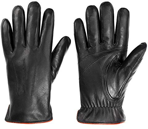 MaxW Sheepskin Leather Gloves for Men - Winter Warm Touchscreen Black Gloves for Driving Motorcycle, Size M