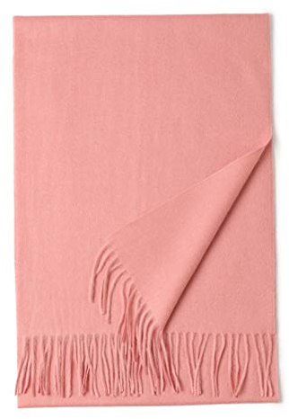 Prettystern Sciarpa Uomo Donna Pura Lana Morbida Scialle Foulard Tinta Unita Con Frange Invernali