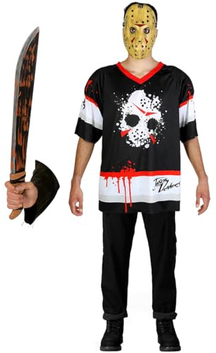 Funidelia | Costume Jason Venerdì 13 da hockey da con machete per uomo Friday the 13th - Costume per Adulto e accessori per Feste, Carnevale e Halloween - Taglia XL - Nero