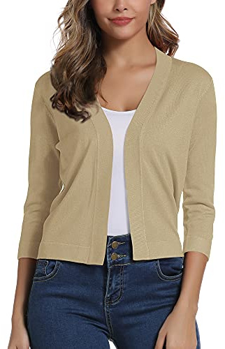 Elegante 3/4 Manga Solido Cardigan para Mujer (S, Albaricoque)