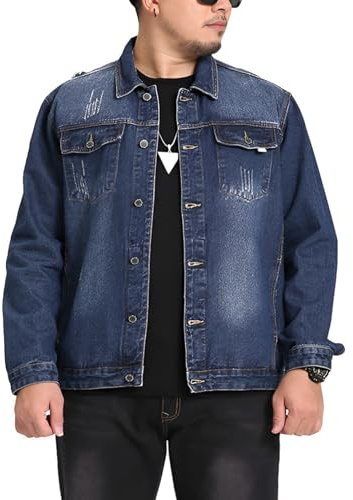 ANUFER Hommes Ample Adapter Veste en Jean Vintage Classique Manteau en Jean Western Trucker