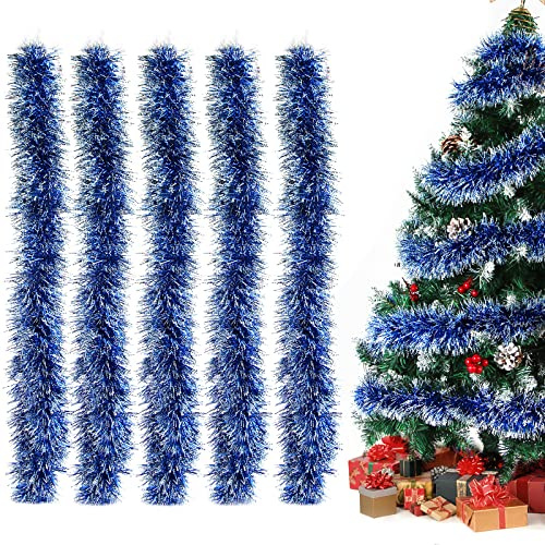 Aurasky Guirnalda Navidad Azul, Espumillón 10m, Árbol Brillante Metálico, Oropel Decoración