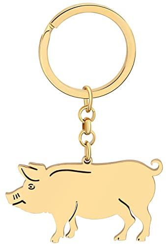 WEVENI Acier Inoxydable Cochon Porte-clés Cochon Anneaux Porte-Monnaie Sac Charms pour les Femme Filles (Or)