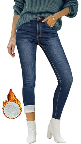 Roskiky Jean Skinny pour femme taille haute thermique Jean d'hiver doublé thermique Leggings pour femme étirable, bleu foncé, XL