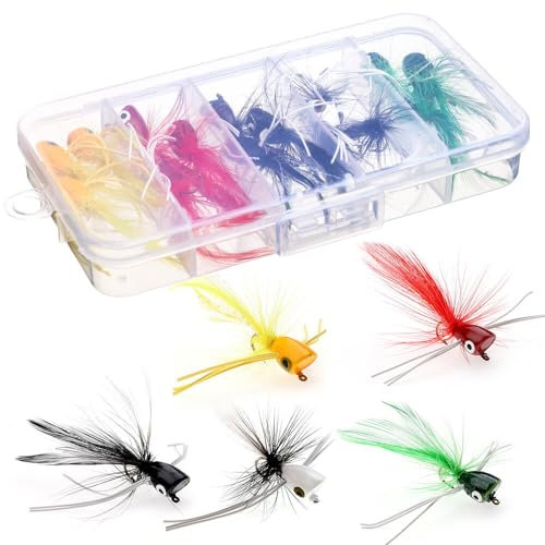 HXC Fliegenfischen Fliegen Set 15stk Angelfliegen Set mit Plastikbox Angeln Köder für BassForelle Hecht Barsch