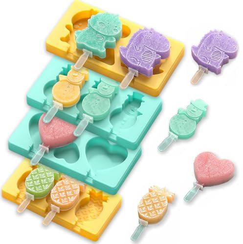 Veszoen Stampi per Ghiaccioli in Silicone 4 Pezzi Stampi per Gelato senza BPA Formine Ghiaccioli Riutilizzabili con Coperchio e Bastoncini per Gelato, Cioccolato, Budino