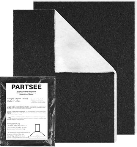 PARTSEE 2x Dunstabzugshaube Filters mit Aktivkohle & Fettfilter, Universal Kohlefilter für Dunstabzugshauben Zuschneidbar 57x47x1.7 cm, Ersatz Abzugshaube Filtermatte Schwarz + Weiß