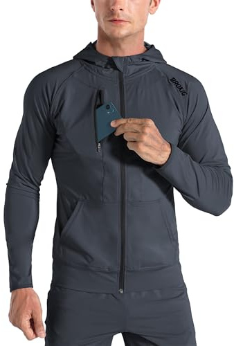 ZENWILL Dualzip Sudaderas Deporte con Capucha para Hombres,Ligera Gym Entrenamiento Hoodie Cremallera Chaquetas Hombre(Gris Oscuro,XL)