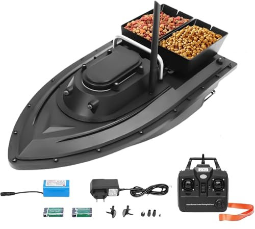 Garbenat Fischköderboot 500M RC Angelköder Boot Fernbedienung Futterboot mit GPS ABS Köderboot mit 2 Köderboxen & 5200mAh Batterie Angeln Futterboot für Tümpel, Seen, Flüsse (Schwarz)