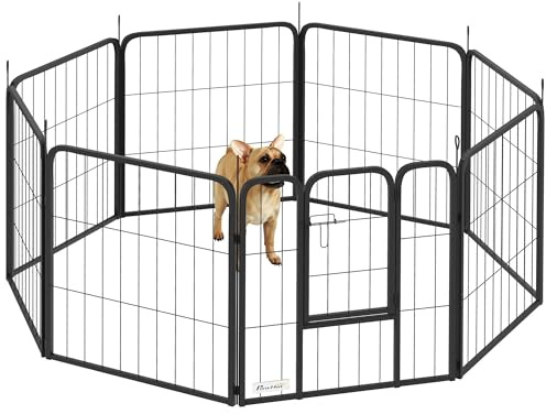 PawHut Dog Pen, 8 Panel Puppy Pen, Steel Dog Playpen, for Small Breeds, 60cm Tall, Black